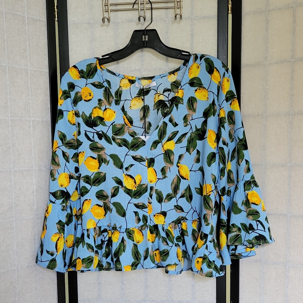 Glamorous Blue and Yellow Peplum Blouse